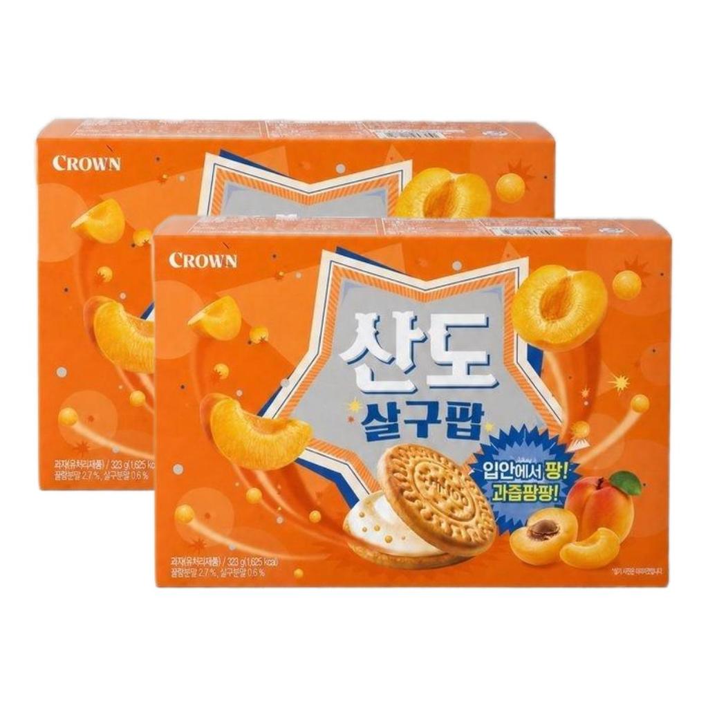 Crown Sando Apricot Pop Crunchy Biscuit Cream Sandwich 323g (2 Packs)