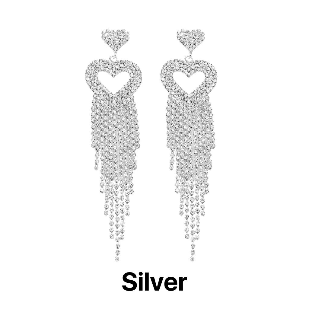 Long Tassel Rhinestone Earrings Dangle Jewelry Crystal Bridal Wedding Earrings Accessories for Women and Brides