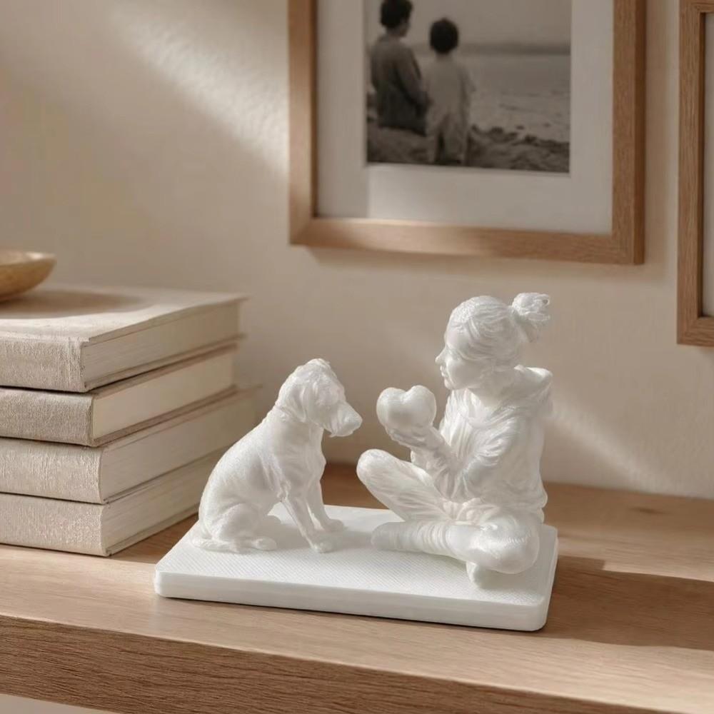 Nordic-Style Cat Dog Figurine 3D Printed Desktop Ornaments Girl And Cat Statues Home Living Room