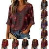Women's V-Neck Halloween Print T-Shirt Three-Quarter Sleeve Casual Top
