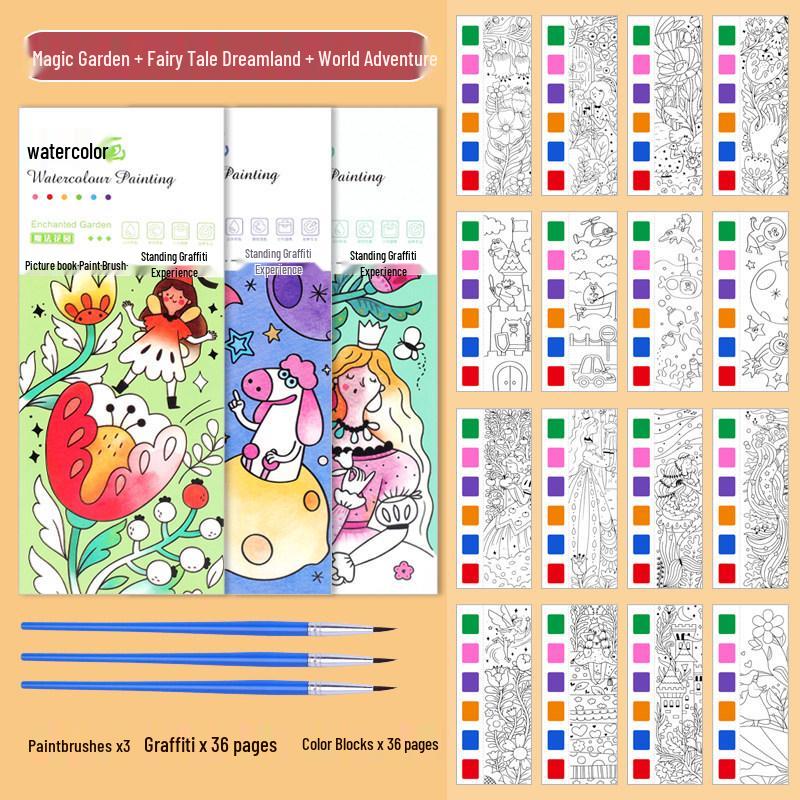 Portable Children's Watercolor Doodle and Coloring Book with Sticky Notes and Gouache