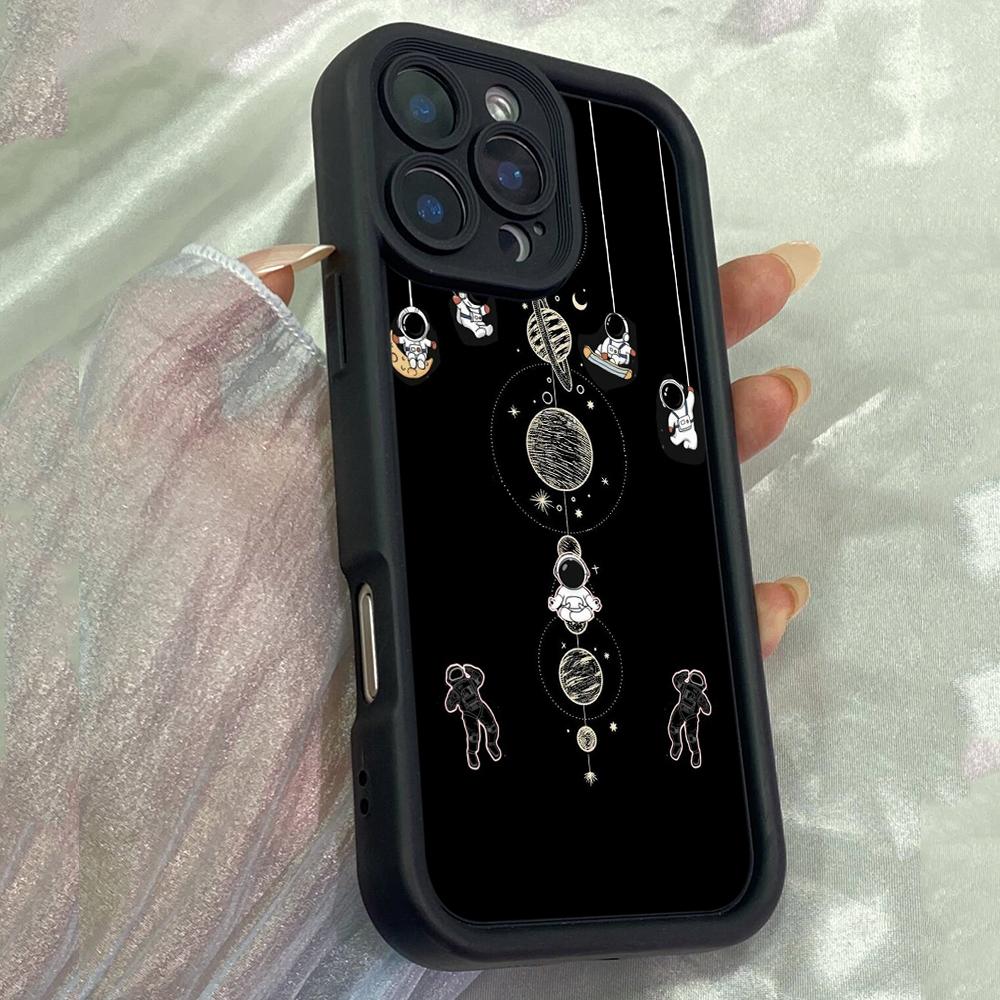 JT54 Astronauts Funny Aviation Swing Phone for iPhone 17 Pro Max Samsung S26 Ultra A17 A07 A56 Xiaomi 15T Redmi Note 14 Pro Plus Soft TPU Case Cover