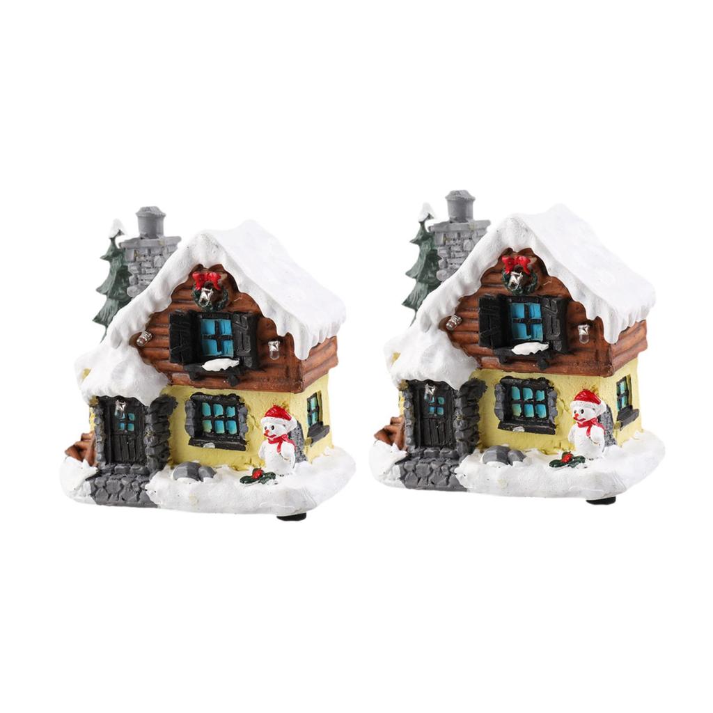 2 Pieces Lighted Christmas Village Figurine Resin Table Centerpiece for Desk