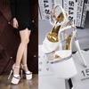 34-48 Kobiety Sexy Party Super Wysokie Obcasy Platformy Rybie Toe Sandały 7.5 cm platfrom14 cm Obcasy sandały damskie dla kobiet LFD