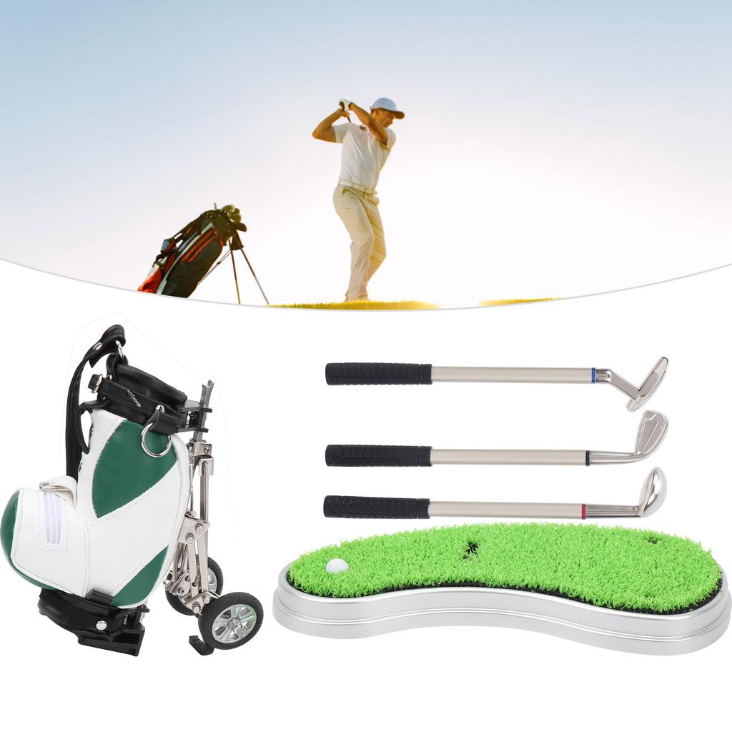 Desktop Golf Pen Set 3 Ballpoint Pens and Mini Bag Znic Alloy Golf Pen Bag with BaseGreen White