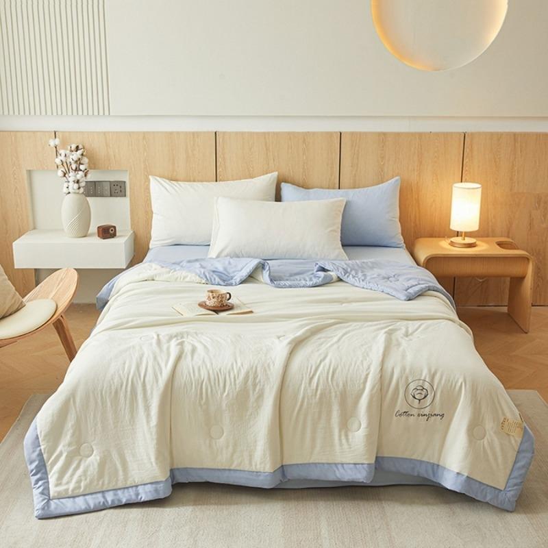 1pc Unprinted Cotton Quilt  Cool Summer Air Conditioning  Solid Color  Skin Friendly  Washable  Lightweight