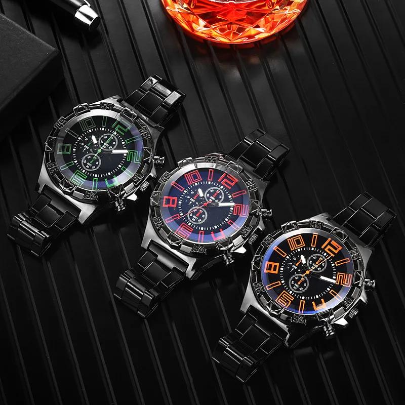 New Fashion Men Quartz Watches Luminous Pointer Stainless Steel Luxury Business Watch for Men Blu-ray Dial Waterproof Male Clock