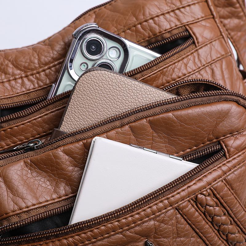Dameveske i mykt skinn Middelaldrende morsveske Enkel skulder Crossbody-veske