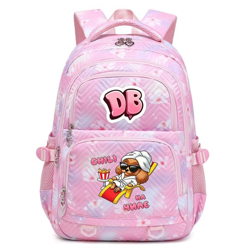 Cute Cartoon Character Print Backpack Girls School Use Large Capacity Nylon Student Bag With Padded Curved Straps