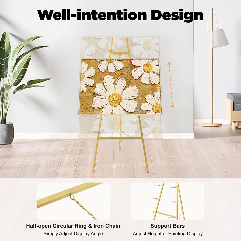 2 Pack Easel Stands Floor Easel Foldable Display Stand Height Adjustable Gold Easel Stand for Weddings Shops Exhibitions