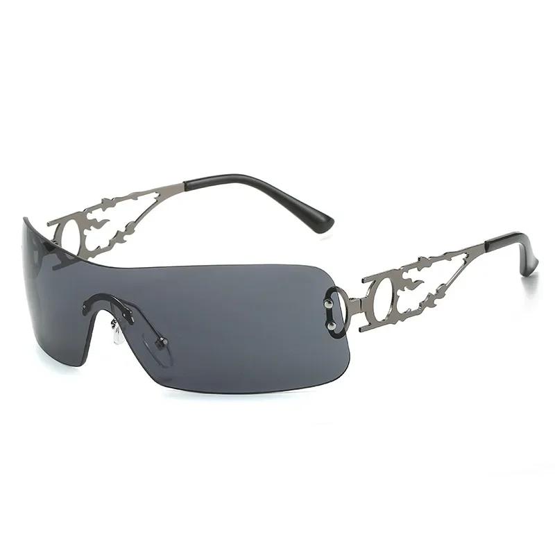 Vintage y2k One Piece Rimless Sunglasses Women For Men Fashion Luxury Brand Designer Trending Hollow Punk Hip Hop Sun Glasses