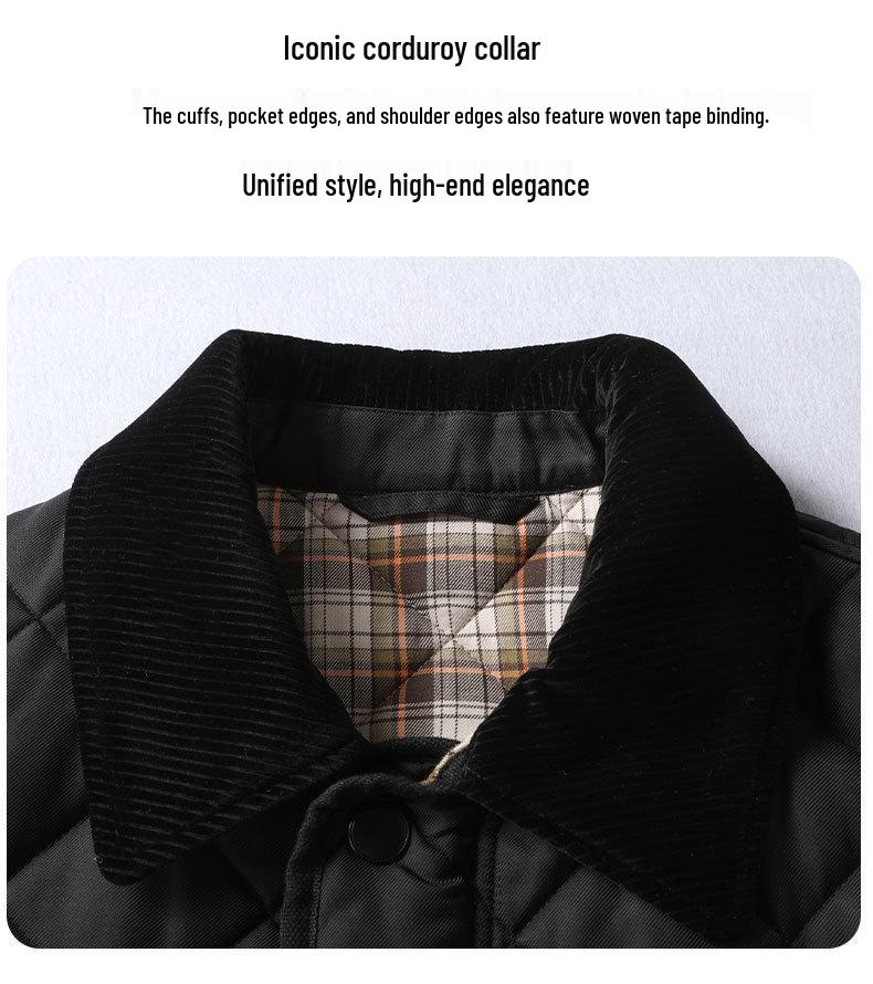 Men's Plus Size Quilted Diamond Pattern Cotton Jacket, Autumn/Winter 2025