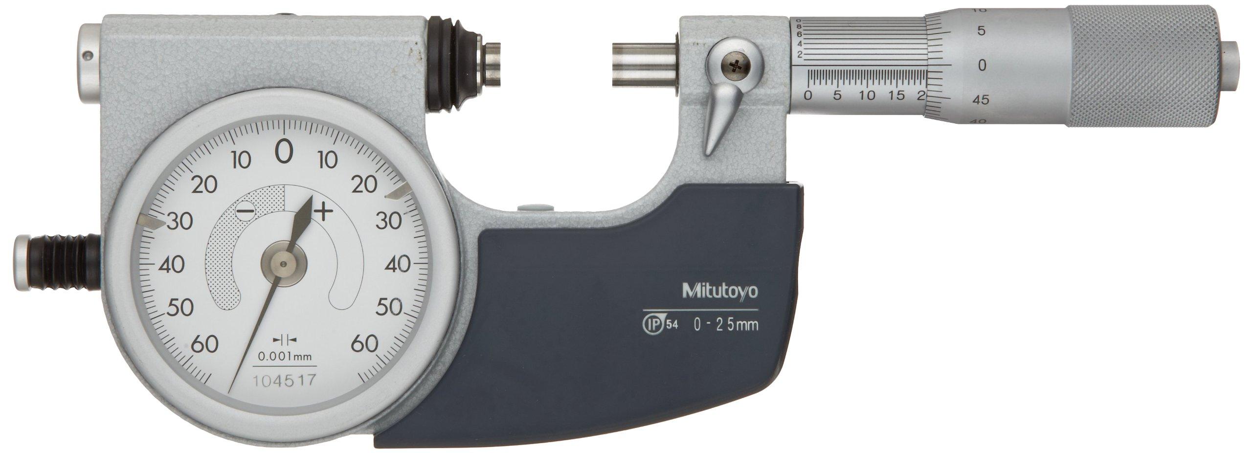 

Mitutoyo 510-141 Dial Indicating Micrometer, Ratchet Stop, 0-25mm Range, 0.001mm Graduation, +/-0.001mm Accuracy