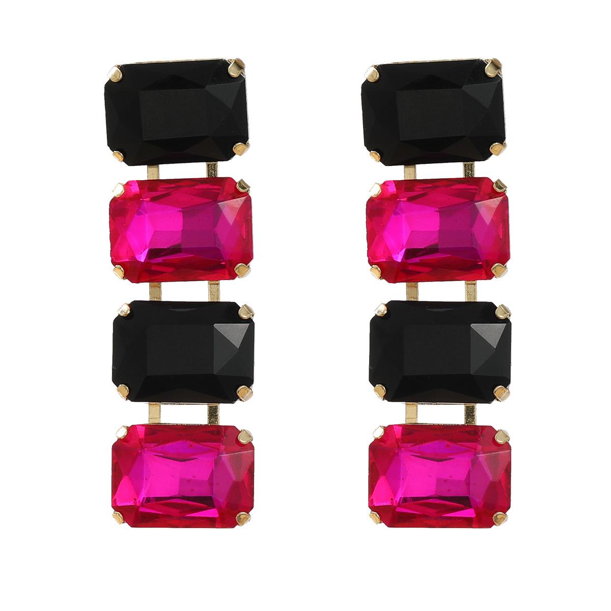 

Pinkdudu женские модные цветные бриллиантовые преувеличенные серьги многослойные квадратные стеклянные бриллиантовые серьги для вечеринки PD2158 One size чёрный/розы красного