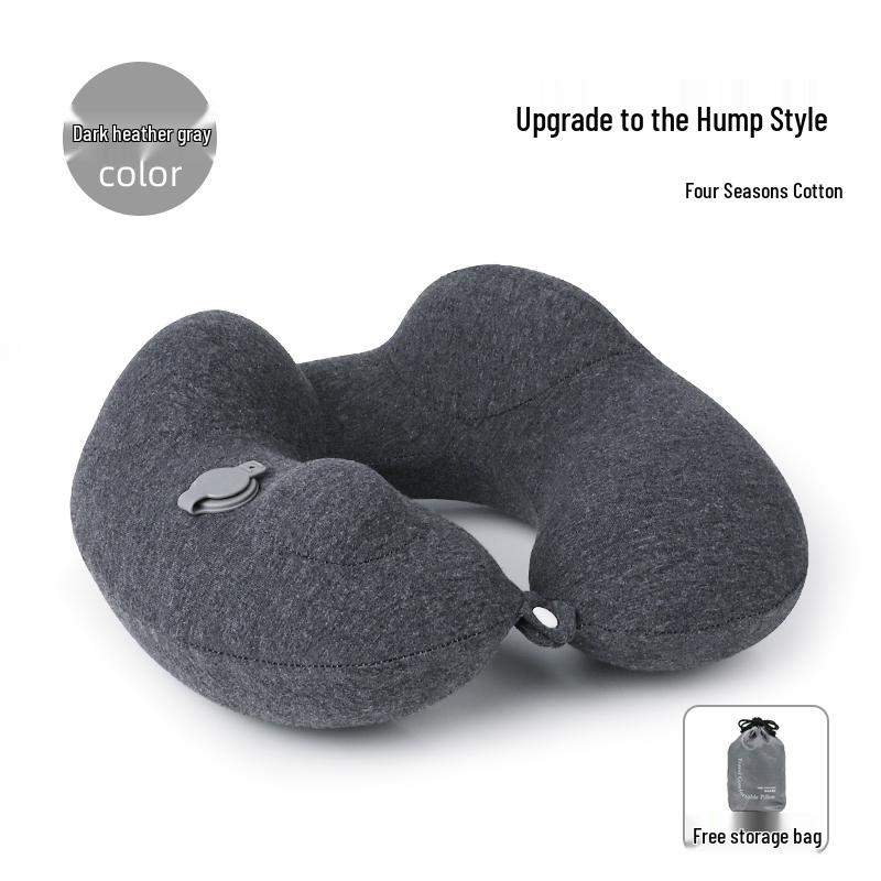 Hooded U-Shaped Inflatable Travel Neck Pillow for Airplane Sleep