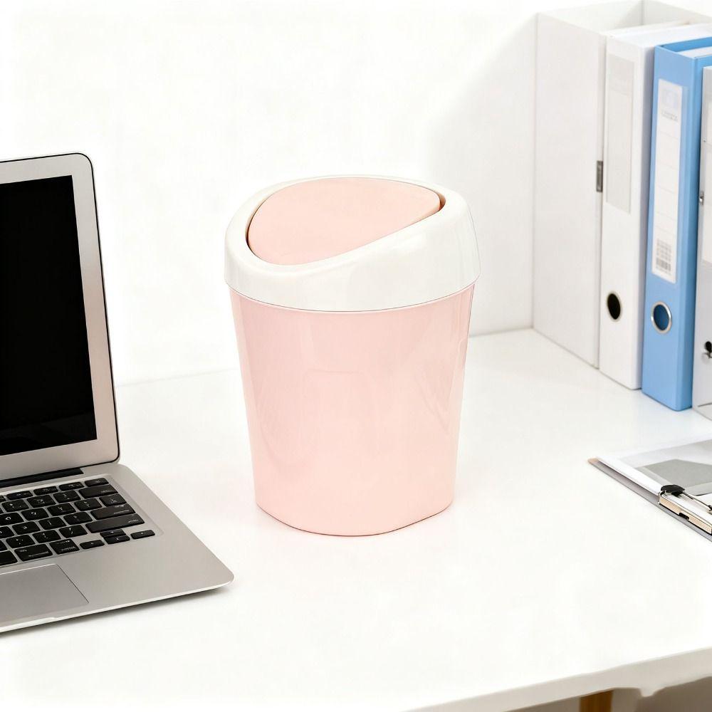 3pcs With Lid Desktop Trash Can Plastic Countertop Trash Bin Portable Waste Container Dorm Room