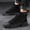 Men's High Top Canvas Shoes Spring and Autumn Students Flat Walking Pure Color Lace-up Men's Shoes Casual Sports Shoes