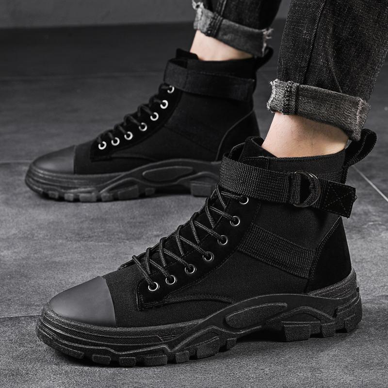 Men's High Top Canvas Shoes Spring and Autumn Students Flat Walking Pure Color Lace-up Men's Shoes Casual Sports Shoes