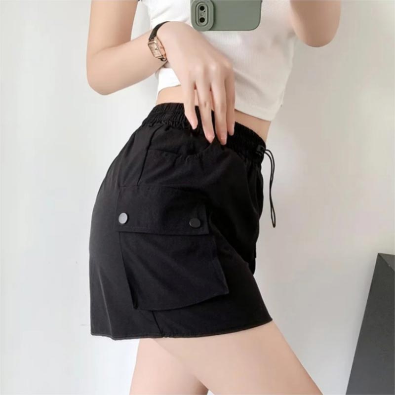 Nákladní sukně s elastickým pasem se stahovací šňůrkou pro ženy Léto Tenké Rychleschnoucí Šortky Sukně Tenké dámské oblečení ve stylu ulice Y2k