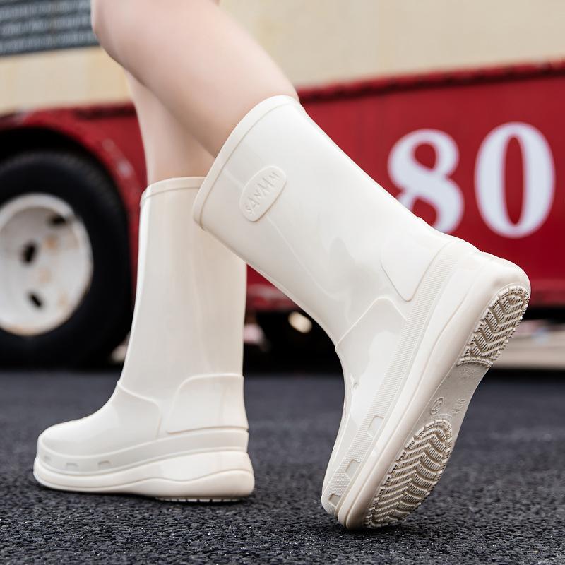 Rain Boots Simple Medium Tube Rain Shoes Women's Thickened Bottom Non-slip Water Shoes High Tube Water Boots Fashion Rubber Shoes Women