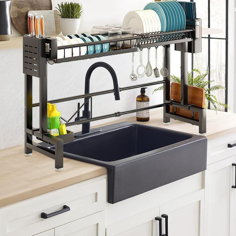 Over The Sink Drying Rack 2-Tiers Dish Drainer Rack Sink Organizer Rack Stainless Steel Space Saver Dish Drying Rack Kitchen