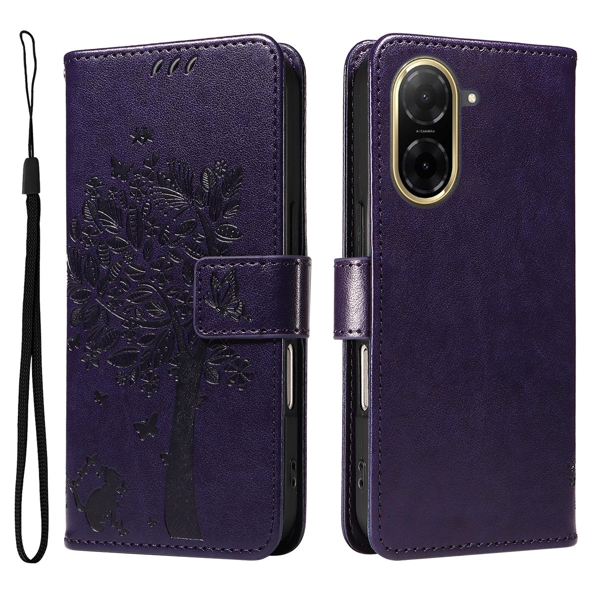 

For Xiaomi Redmi A5 NFC (173.45*79.35*8.45mm) Phone Case with Stand Cat Tree Pattern Leather Wallet Mobile Cover Purple