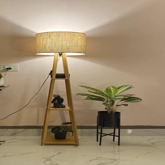 

Абажур не входит Стильный деревянный торшер с 3-ярусной полкой для домашнего декора || Гостиная || Спальня