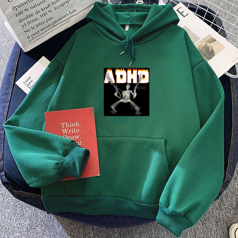 Adhd Skeletn Meme Funny Printed Hoodie Pop Casual Sweatshirt for Autumn/Winter Retro Clothing Gothic Pullovers