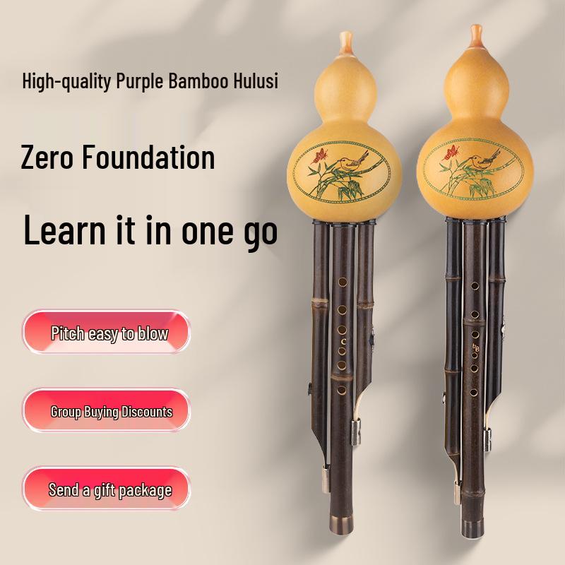 

Zizhu Sanyin Hulusi (Gourd Flute) in B-flat and C major, 7-hole, perfect for beginners, children, and adults. Natural Purple Bamboo B-flat Key + Case