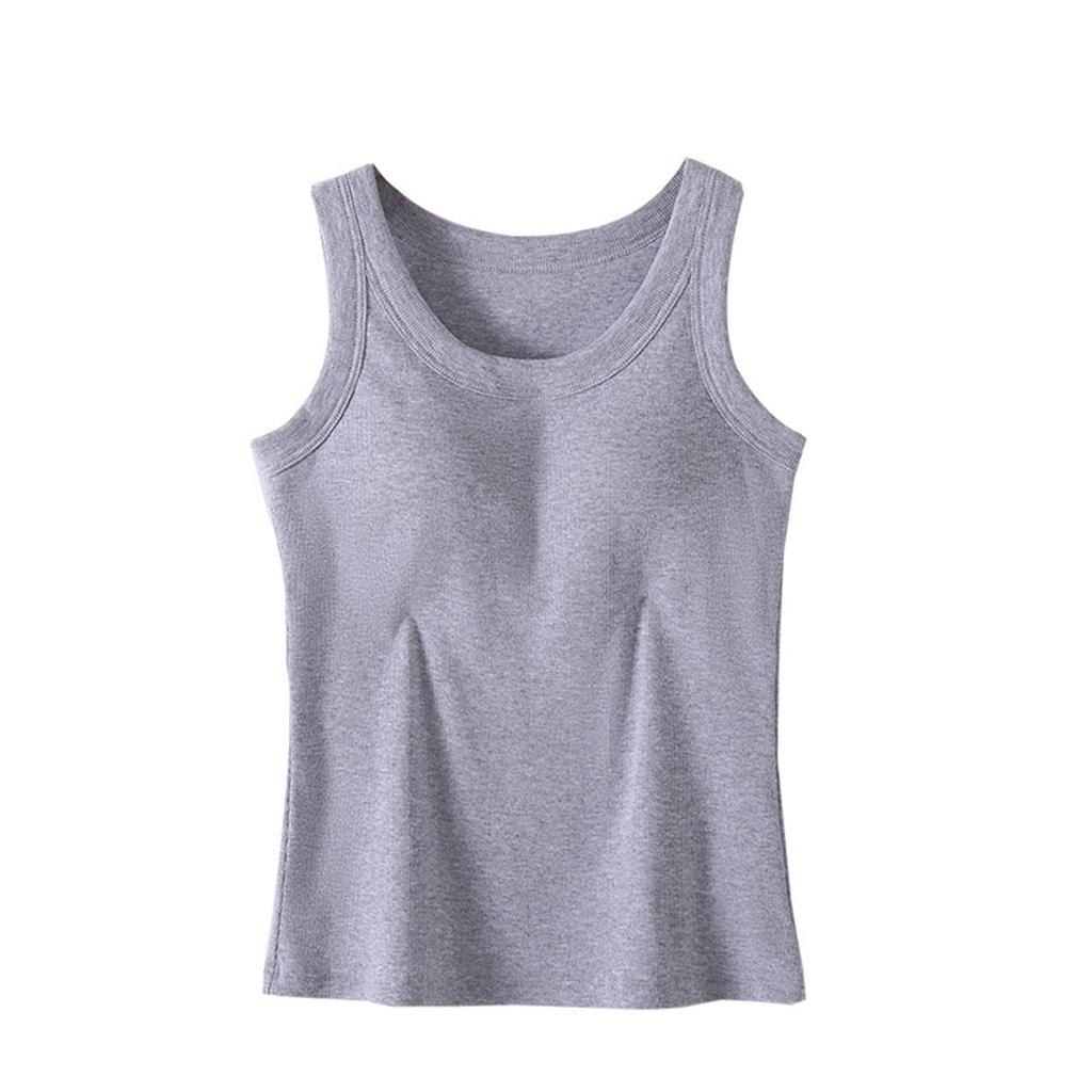 Women's Solid Color Vest Without Wires, Padded Round Neck Bottoming Top