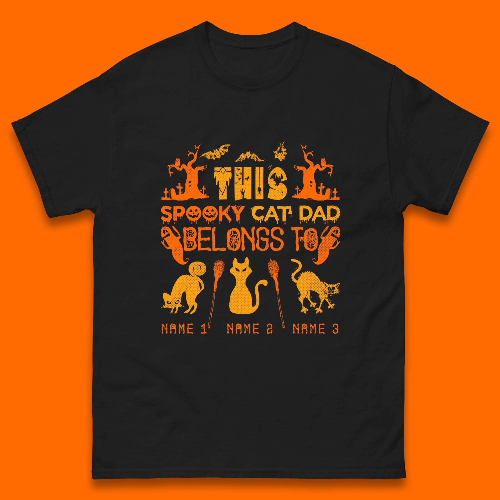 Personalised Halloween This Spooky Cat Dad Belongs To Your Cat Name Customized Halloween Cat Mens Tee Top S