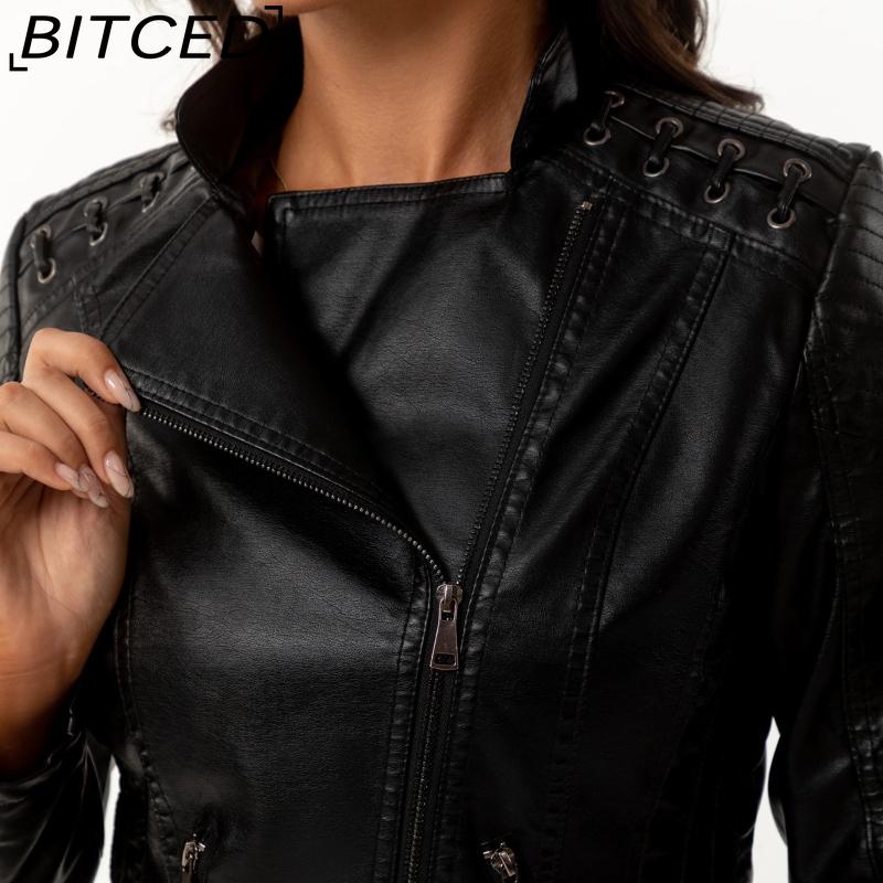 BITCED Spring/Autumn Women's Leather Jacket - Short Fit, Slim-Cut, Lightweight Leather Coat, Biker Style