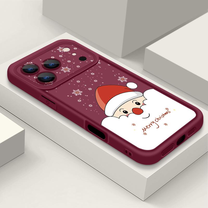 

Противоударный мягкий силиконовый чехол из ТПУ Funda для iPhone 17 Air 16e 16 15 14 Pro Max 13 17 Pro Max 17 Pro 17 Чехол с рисунком Санта-Клауса iPhone 13 Pro Max вино красного