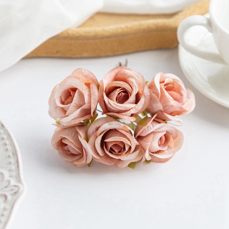 6 SZT Sztuczny Kwiat Jedwabna Mała Róża DIY Ślub Panna Młoda Kwiat do Trzymania Akcesoria Dekoracja Wazon Dom Sypialnia Wieniec Świąteczny