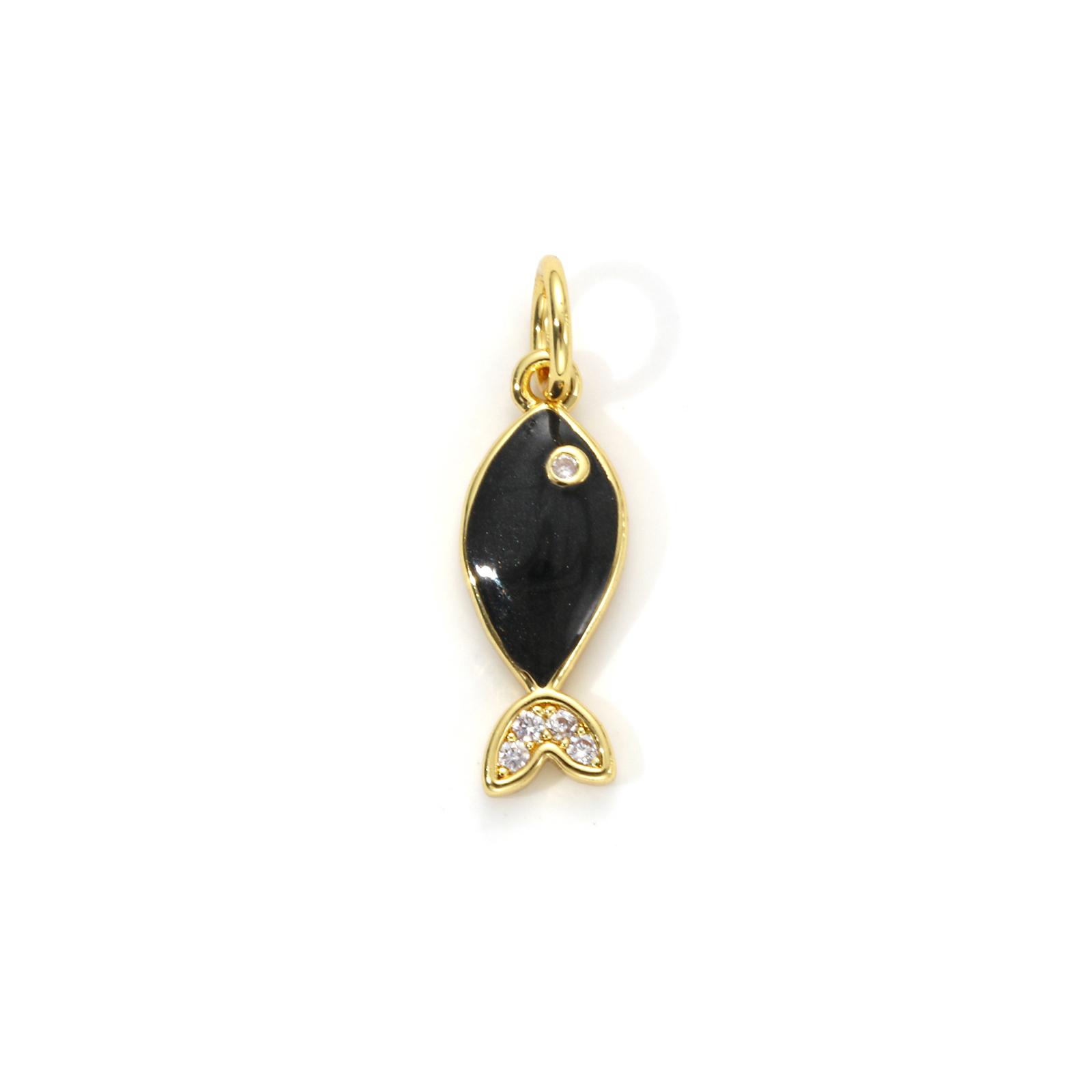 

1 Piece Brass Ocean Fish Jewelry Charms 18K Gold Plated Enamel Pearlized Clear Cubic Zirconia Pendant Necklace DIY 19mm x 6mm