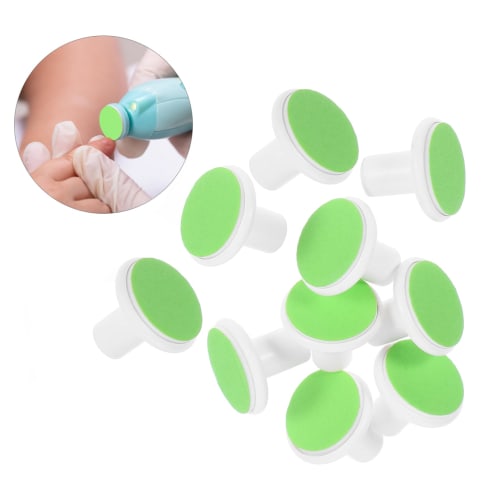 TOVINANNA 10-Piece Replacement Grinding Heads for Electric Nail Files, Baby Nail Trimmers, Plastic, Green