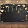 2D Flat Printing Black Gold Graduation Background Cloth for 2026 Graduation Ceremony Photoshoot