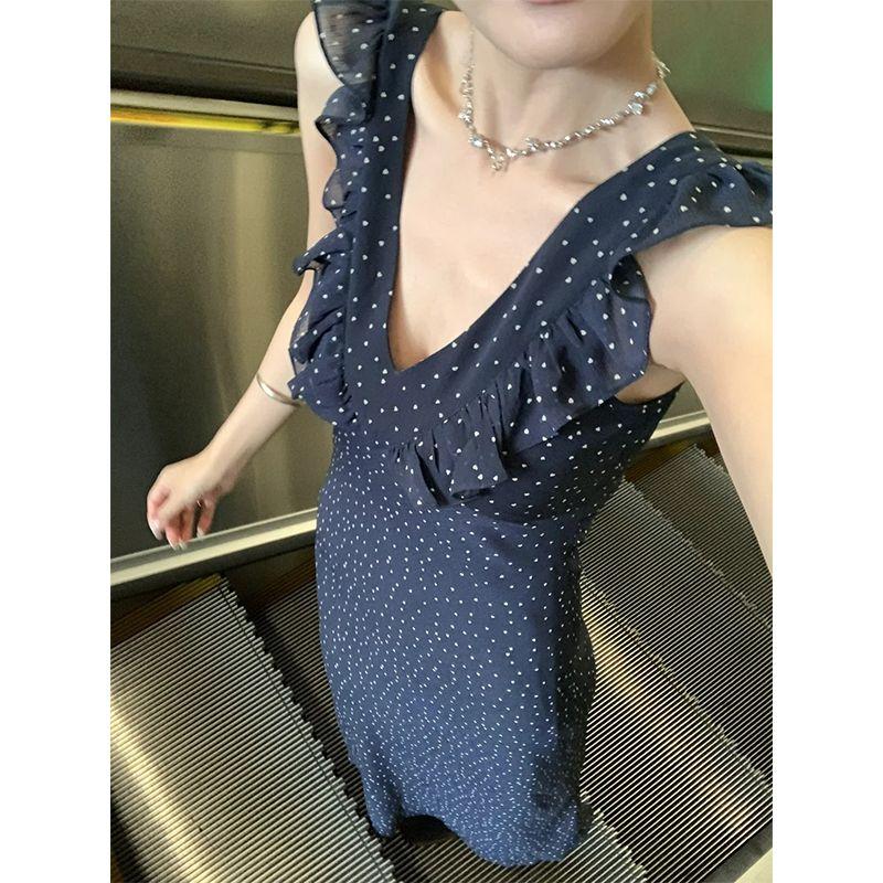 

Oni Summer V Neck Fitted Waist Backless Chiffon Dress Picture Color S