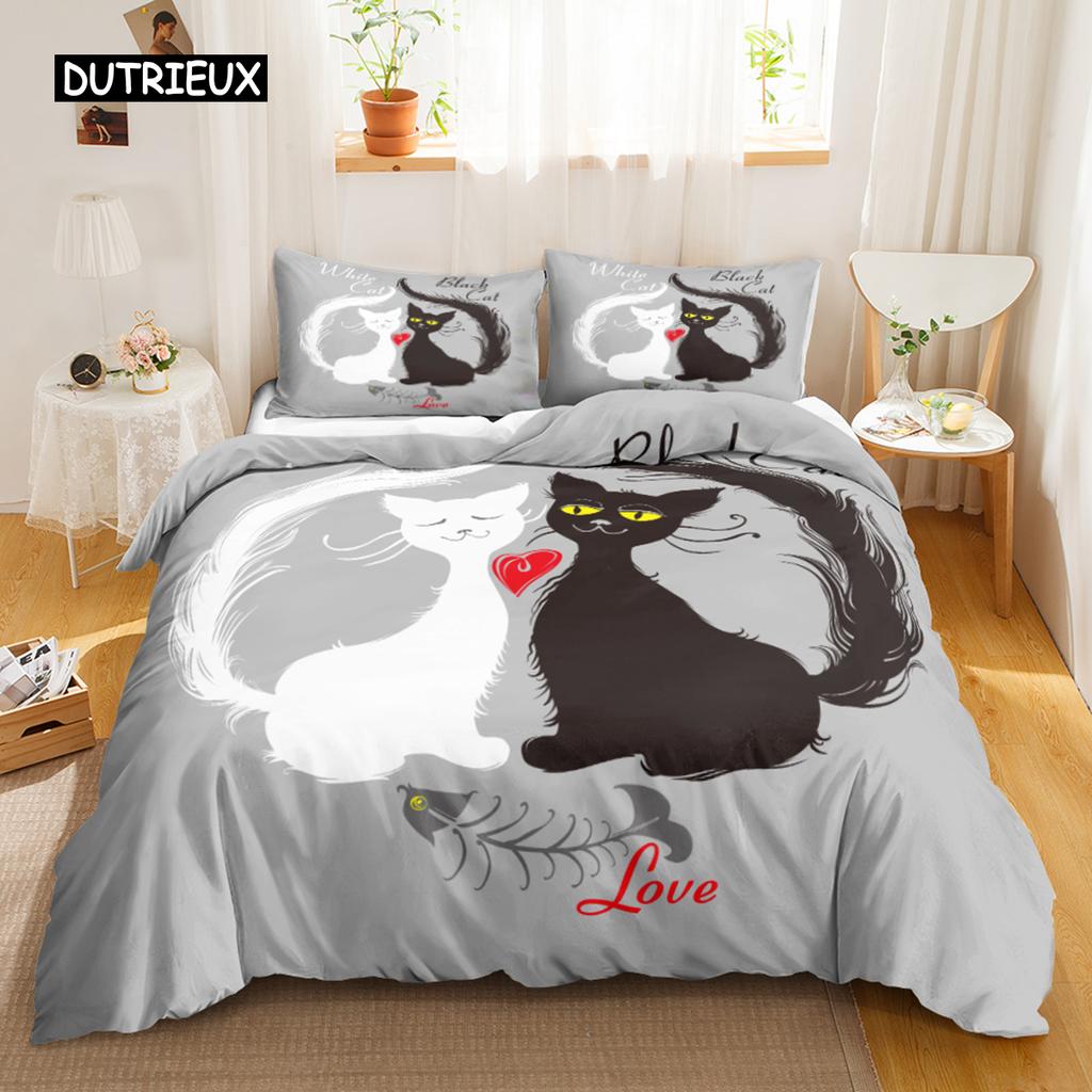 Cat Duvet Cover Set Digital Different Color Cartoon Cute Cat Bedding Set Bedclothes Double Queen King Size Polyester Qulit Cover