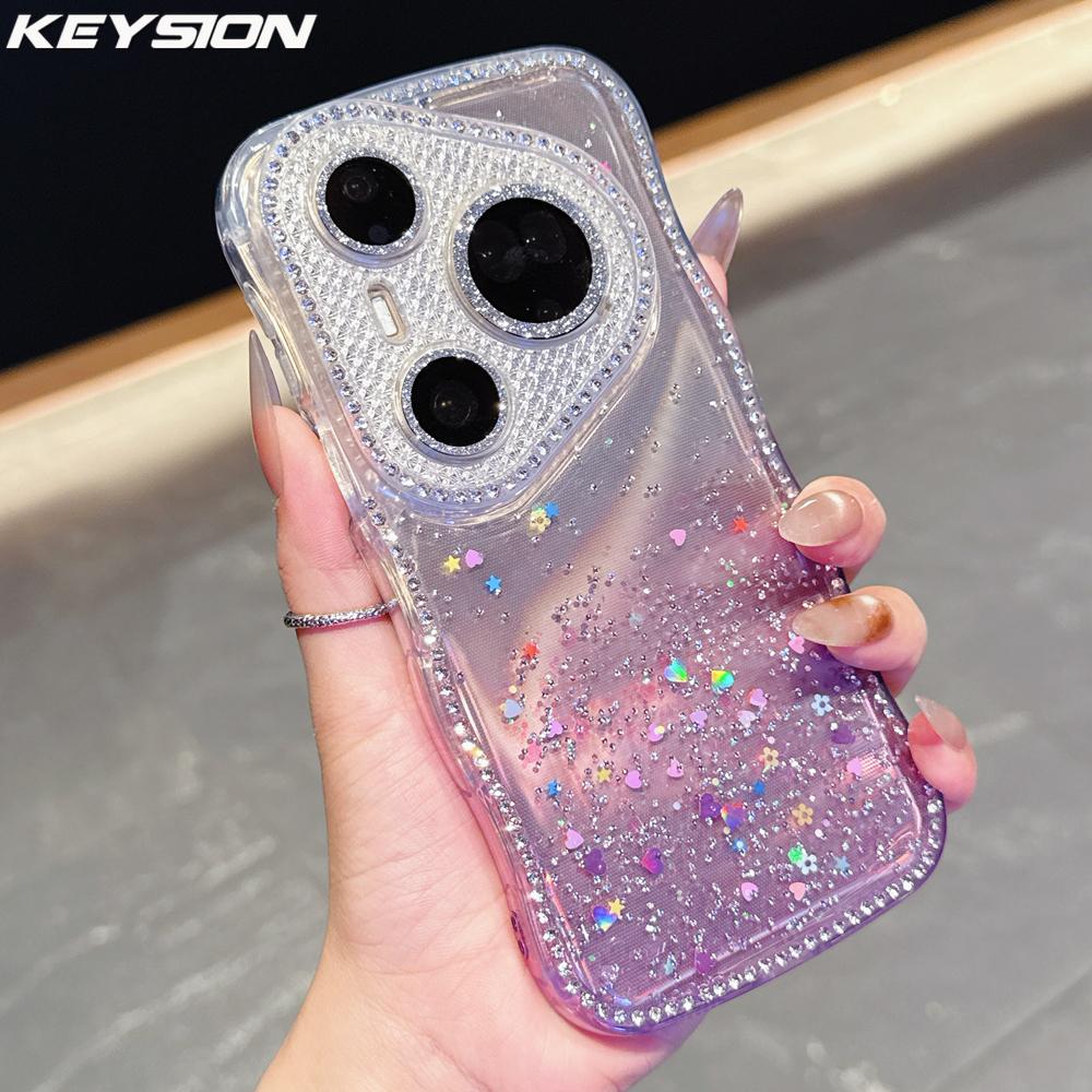 KEYSION Gradient Transparent Glitter Jewelle Phone Case for Huawei Pura 70 80 Pro 70 Ultra Lens Protector Shockproof Back Cover