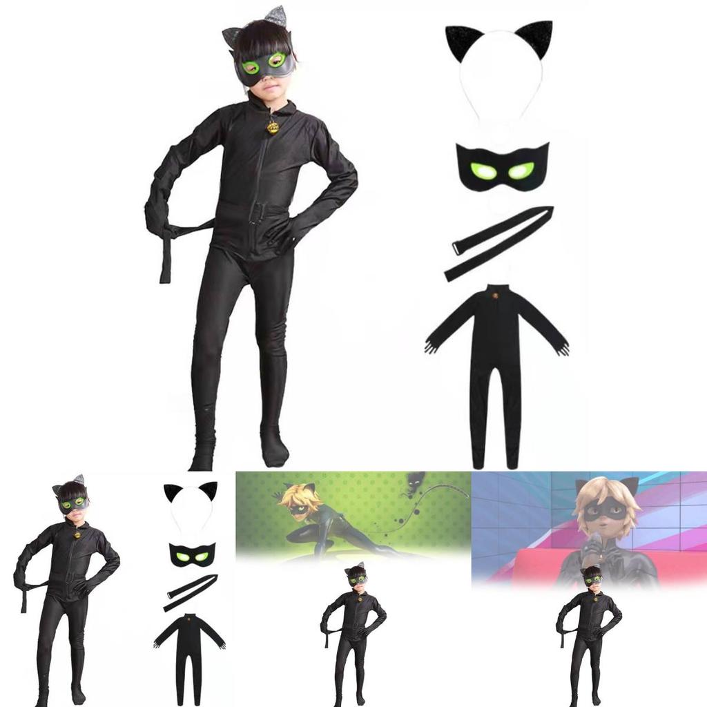 Miraculous Geschichten von Ladybug Cat Noir Kinderkostüm mit Elasthan für Anime-Rollenspiel