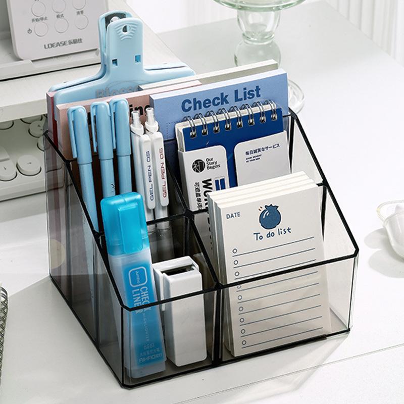 Transparent Acrylic Makeup Organizer Box Pen Holder Desktop Stationery Storage Box Multifunctional Student Office Organizing Box