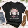 Made In 1996 30th Birthday Women TShirt Floral Design Cotton Short Sleeve Casual Summer Top Gift for Her Fashion Tee