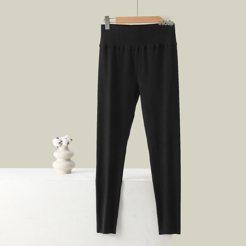 Women's High-Waisted Warm Slimming Pants - Brushed, Thickened, Stretchy, Plus Size, Cropped, Solid Color for Autumn/Winter