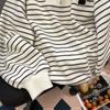 Sweatshirt Women Vintage Half-zip Daily Polo Shirt Retro Loose Striped Top Coat Jacket