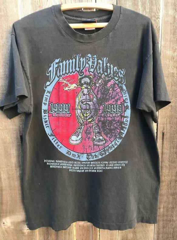 Vintage 1999 Family Values Tour Limp Bizkit Band Charcoal Unisex T shirt WA1836 L