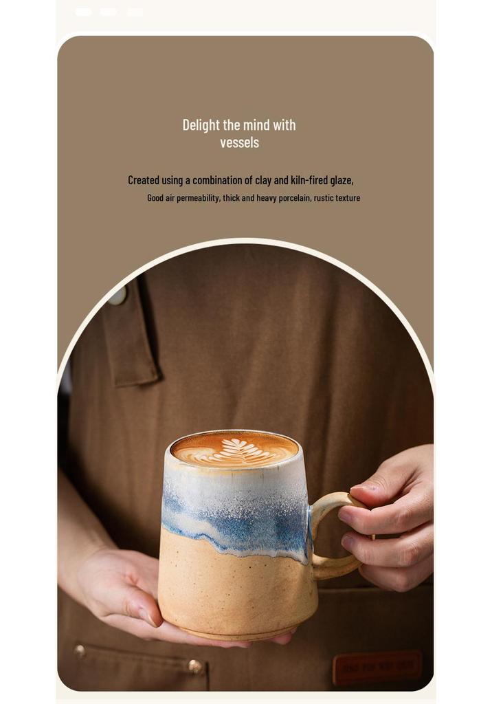 Retro Ceramic Coffee Mug - Large Capacity Coarse Pottery Water and Beer Cup, Light Luxury Design for Home or Office Use