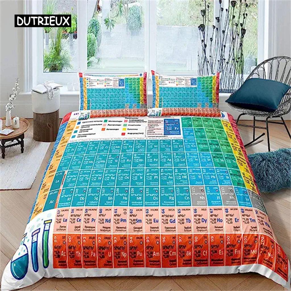 Science Duvet Cover Periodic Table of Elements Bedding Set Chemistry Lovers Learning Image Kids Teens Bedroom Decor Blue Purple