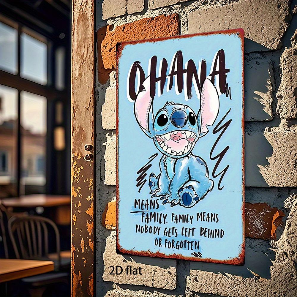 1pc Disney Stitch Vintage Metal Wall Art Sign - 20.32x30.48 Cm Retro Cartoon Decor with "Ohana Means Family" Quote, Durable Indo