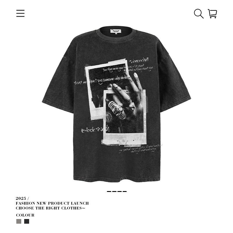 Washed Men S T-Shirt Street 250 Trendy Brand Grams Heavy Cotton Short Sleeves Retro Men S And Women S Retro Summer M